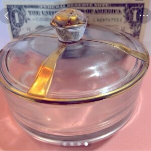 Glass vintage powder jar for /trinket/ jewelry.
